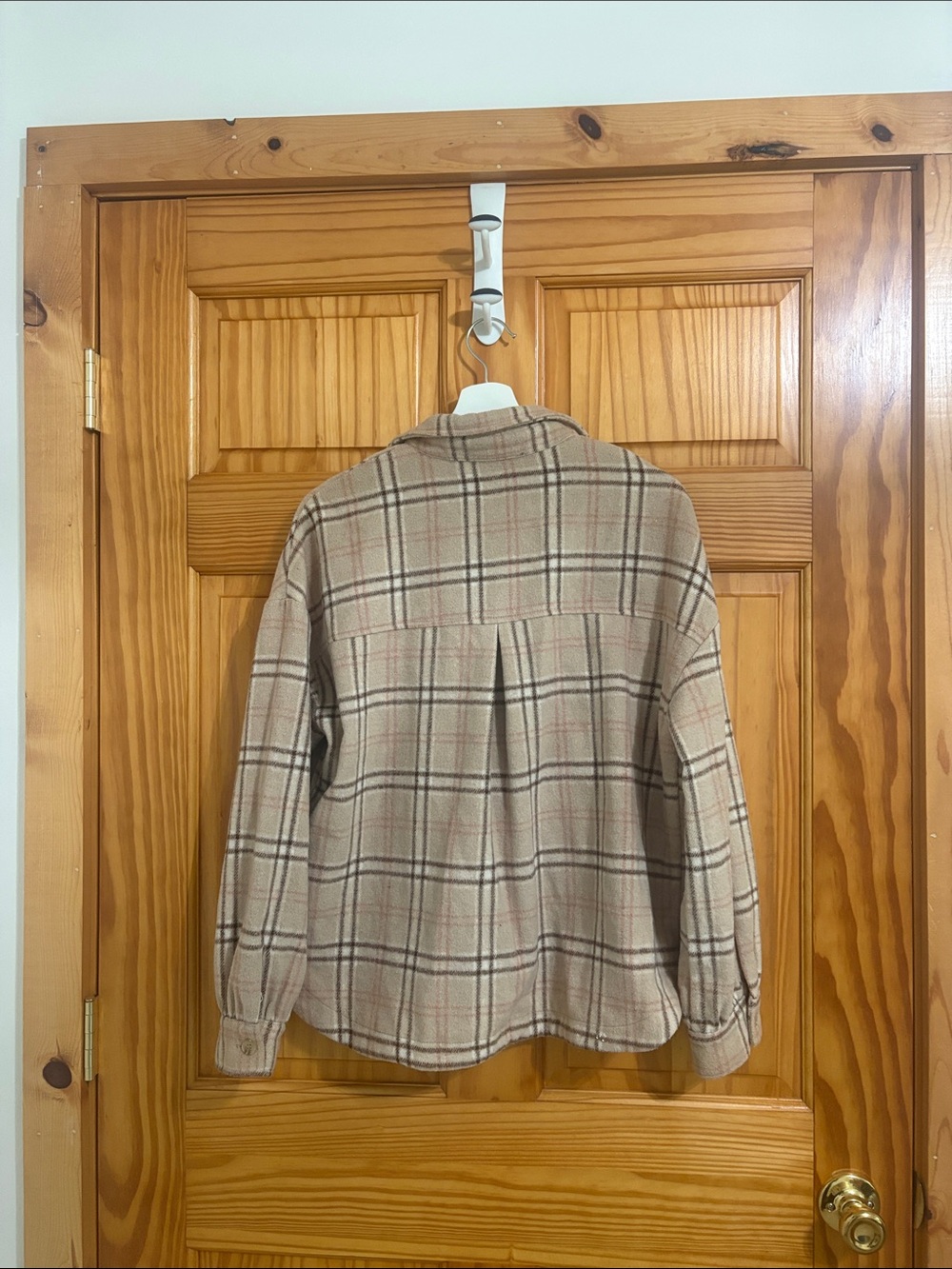 Nordstrom Size Small Brown and Pink Plaid Flannel Shacket Jacket - Picture 6 of 6